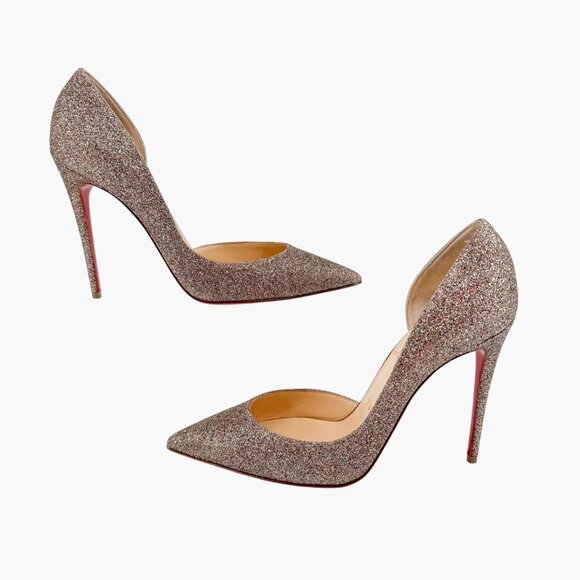 Christian Louboutin Iriza 100 Pumps Size 39 US 9 Glitter Half D'Orsay High Heel - Picture 8 of 15